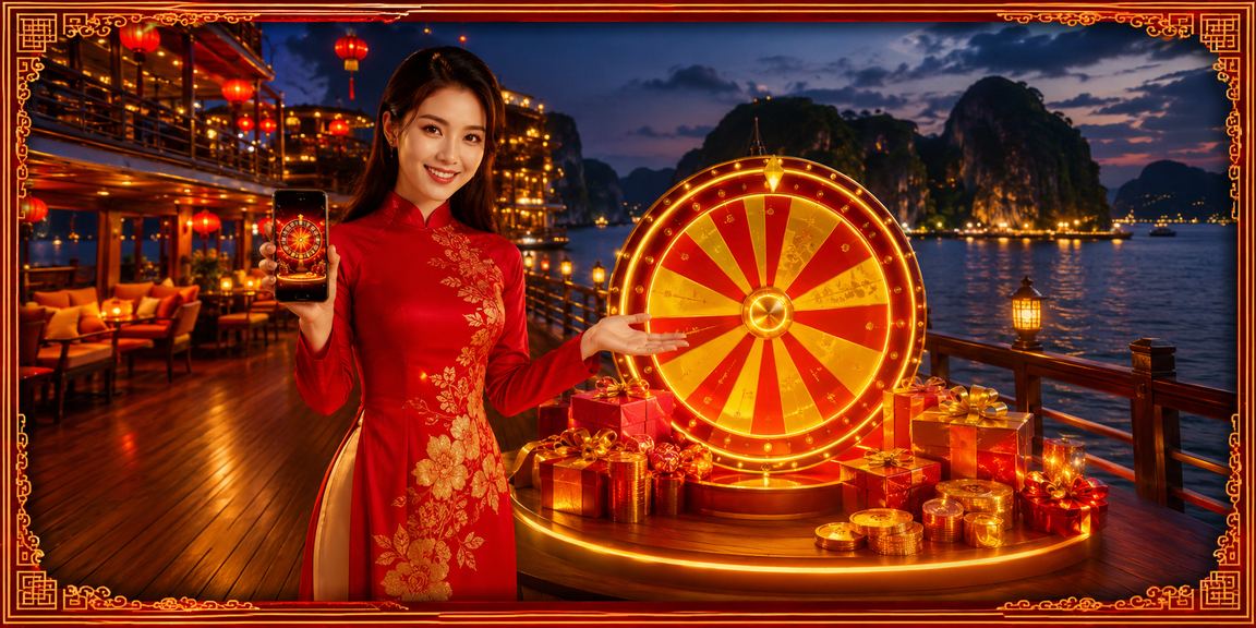 Cảnh chơi roulette với trang phục áo dài truyền thống tại Hạ Long